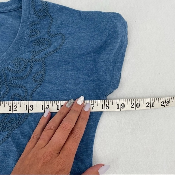 WOOLRICH Womens Blue Short Sleeved T-Shirt Decorative Neckline size: Small - Picture 6 of 7
